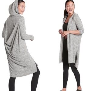 ATHLETA HARMONY WRAP DRAPED HOODED CARDIGAN IN LIGHT GRAY HEATHER - SZ S - EUC